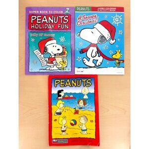 LOT OF 3 Peanuts Snoopy Christmas Coloring Book Lot Holiday Fun Activity Books